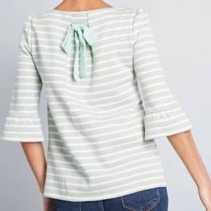 ModCloth Spiffed Up Saturday Tie Back Striped Top Size M
